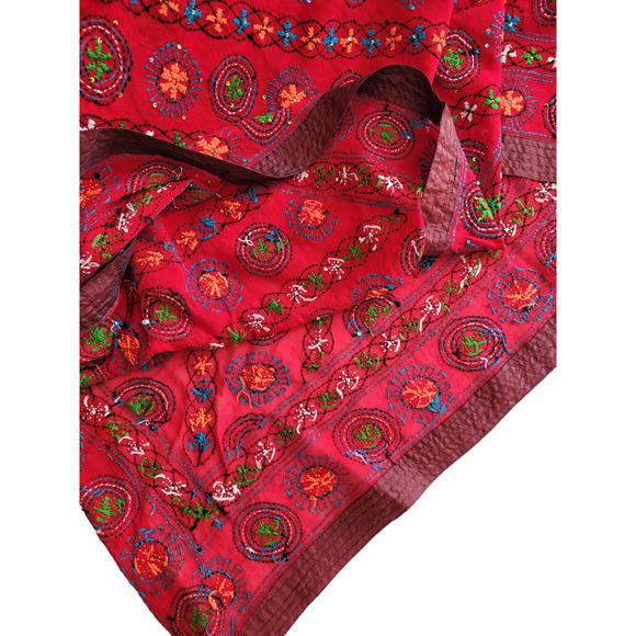 Vintage Embroidered Silk Beaded Sequin‎ Stars & Circles Saree Dupatta Formal - Picture 4 of 8